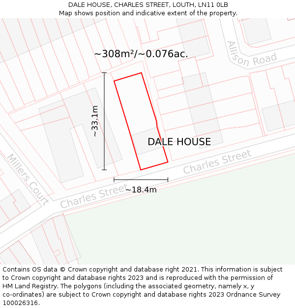 DALE HOUSE, CHARLES STREET, LOUTH, LN11 0LB: Plot and title map