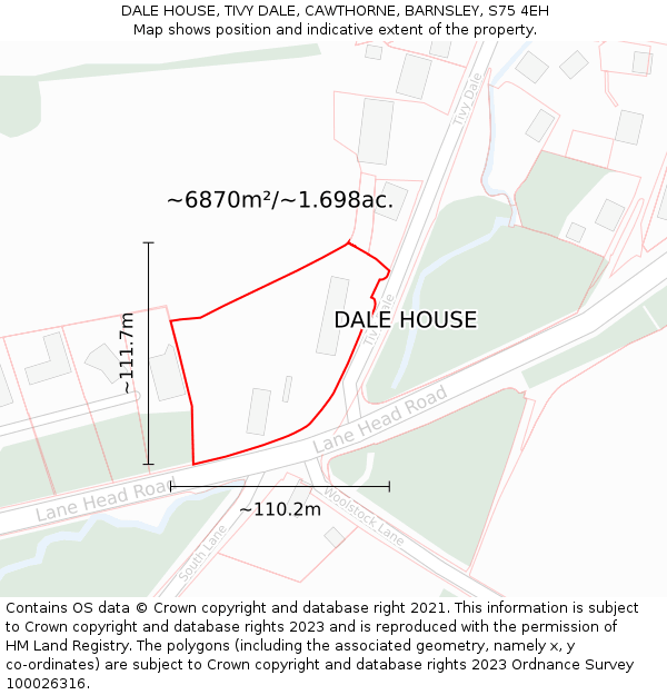 DALE HOUSE, TIVY DALE, CAWTHORNE, BARNSLEY, S75 4EH: Plot and title map