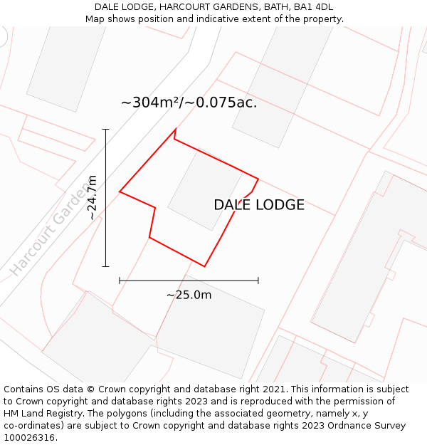 DALE LODGE, HARCOURT GARDENS, BATH, BA1 4DL: Plot and title map