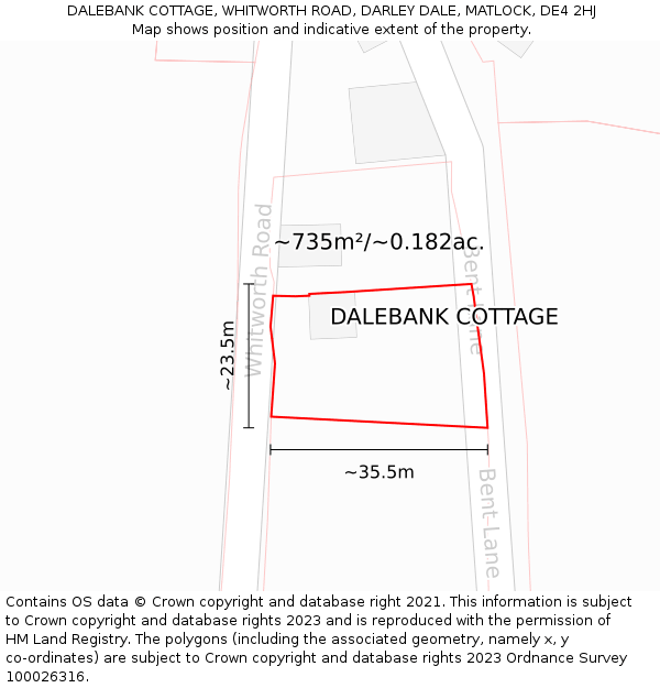 DALEBANK COTTAGE, WHITWORTH ROAD, DARLEY DALE, MATLOCK, DE4 2HJ: Plot and title map