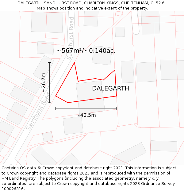 DALEGARTH, SANDHURST ROAD, CHARLTON KINGS, CHELTENHAM, GL52 6LJ: Plot and title map