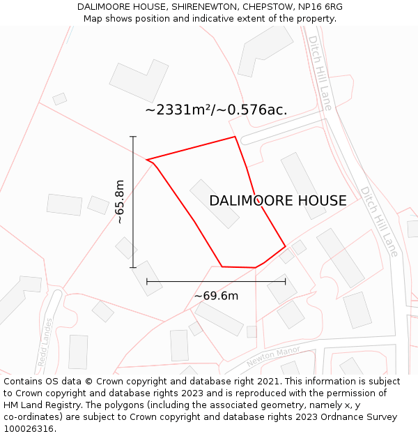 DALIMOORE HOUSE, SHIRENEWTON, CHEPSTOW, NP16 6RG: Plot and title map