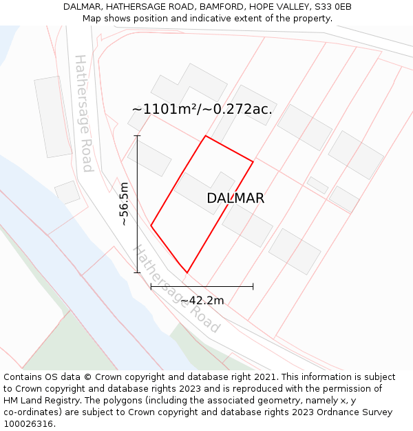 DALMAR, HATHERSAGE ROAD, BAMFORD, HOPE VALLEY, S33 0EB: Plot and title map