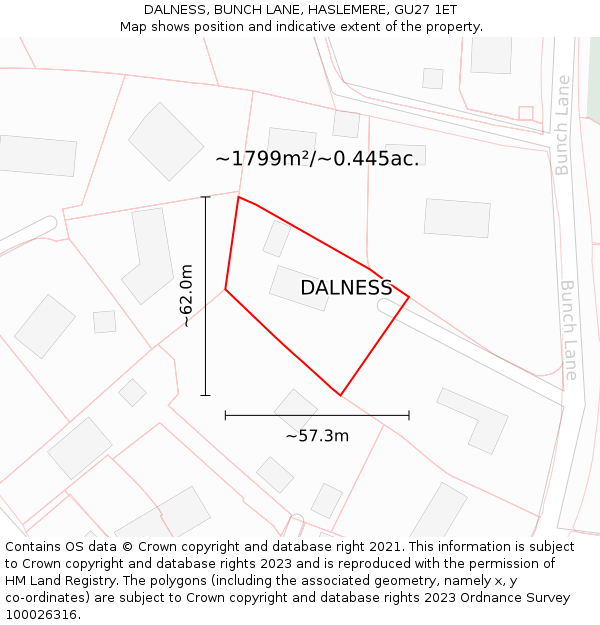 DALNESS, BUNCH LANE, HASLEMERE, GU27 1ET: Plot and title map