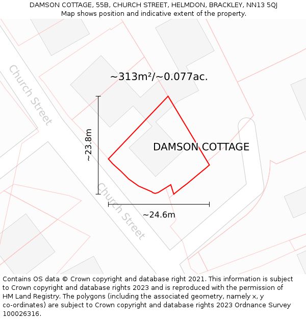 DAMSON COTTAGE, 55B, CHURCH STREET, HELMDON, BRACKLEY, NN13 5QJ: Plot and title map