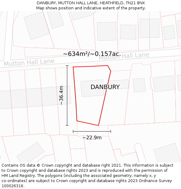 DANBURY, MUTTON HALL LANE, HEATHFIELD, TN21 8NX: Plot and title map