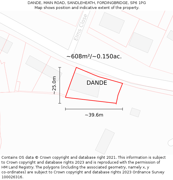 DANDE, MAIN ROAD, SANDLEHEATH, FORDINGBRIDGE, SP6 1PG: Plot and title map