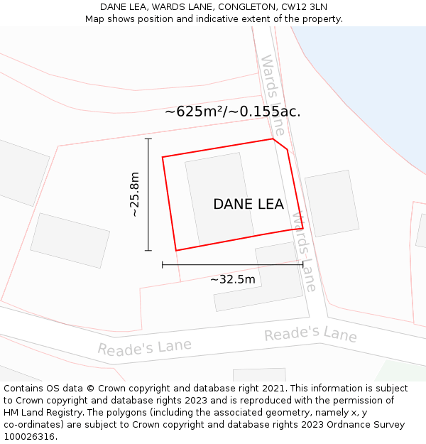 DANE LEA, WARDS LANE, CONGLETON, CW12 3LN: Plot and title map