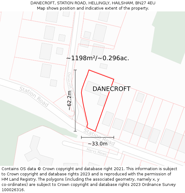 DANECROFT, STATION ROAD, HELLINGLY, HAILSHAM, BN27 4EU: Plot and title map