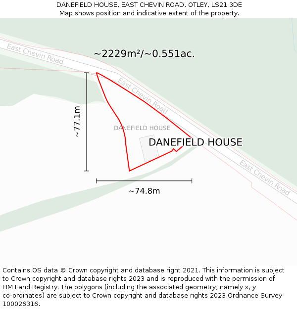 DANEFIELD HOUSE, EAST CHEVIN ROAD, OTLEY, LS21 3DE: Plot and title map