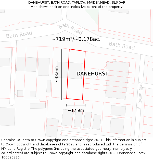 DANEHURST, BATH ROAD, TAPLOW, MAIDENHEAD, SL6 0AR: Plot and title map