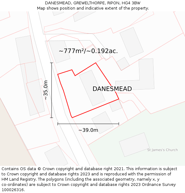 DANESMEAD, GREWELTHORPE, RIPON, HG4 3BW: Plot and title map