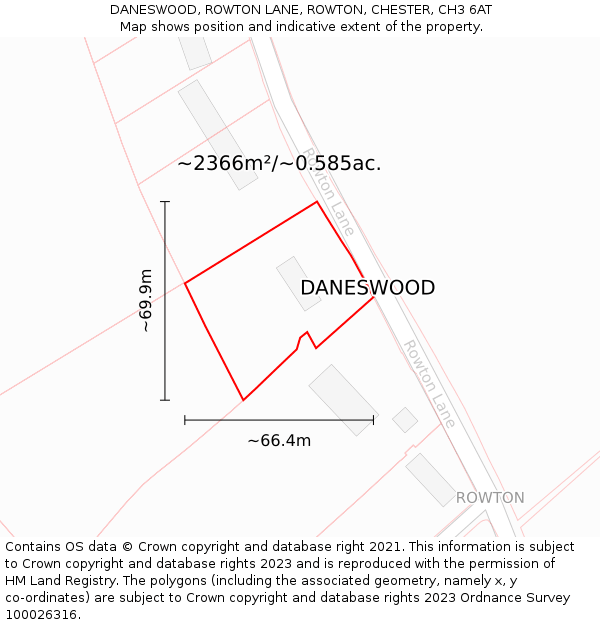 DANESWOOD, ROWTON LANE, ROWTON, CHESTER, CH3 6AT: Plot and title map