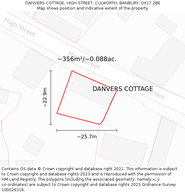 DANVERS COTTAGE, HIGH STREET, CULWORTH, BANBURY, OX17 2BE: Plot and title map