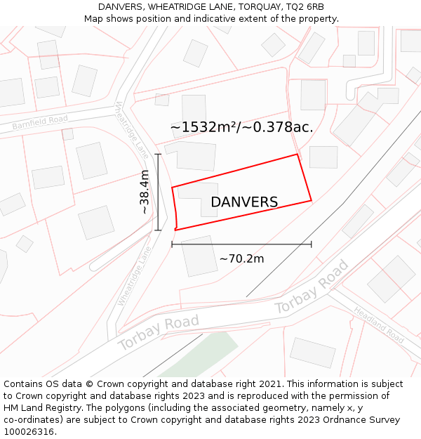 DANVERS, WHEATRIDGE LANE, TORQUAY, TQ2 6RB: Plot and title map