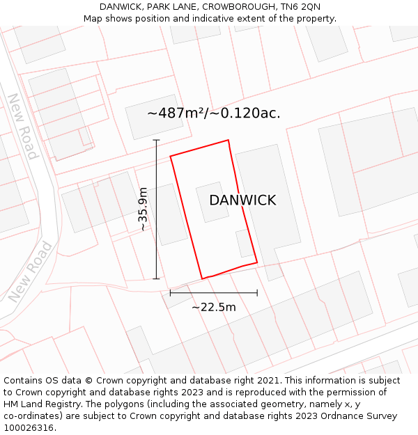 DANWICK, PARK LANE, CROWBOROUGH, TN6 2QN: Plot and title map