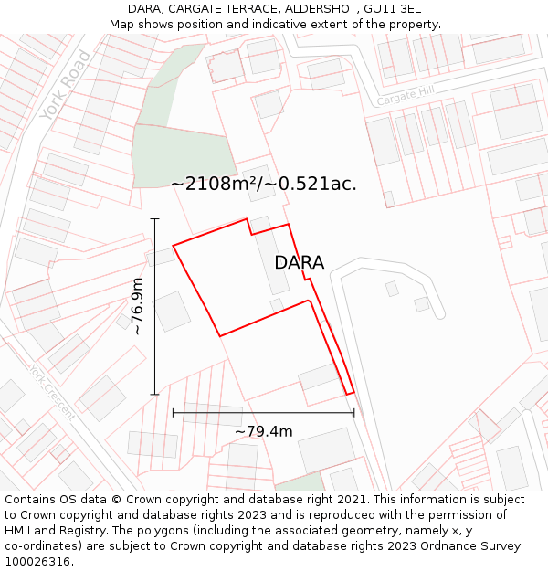 DARA, CARGATE TERRACE, ALDERSHOT, GU11 3EL: Plot and title map