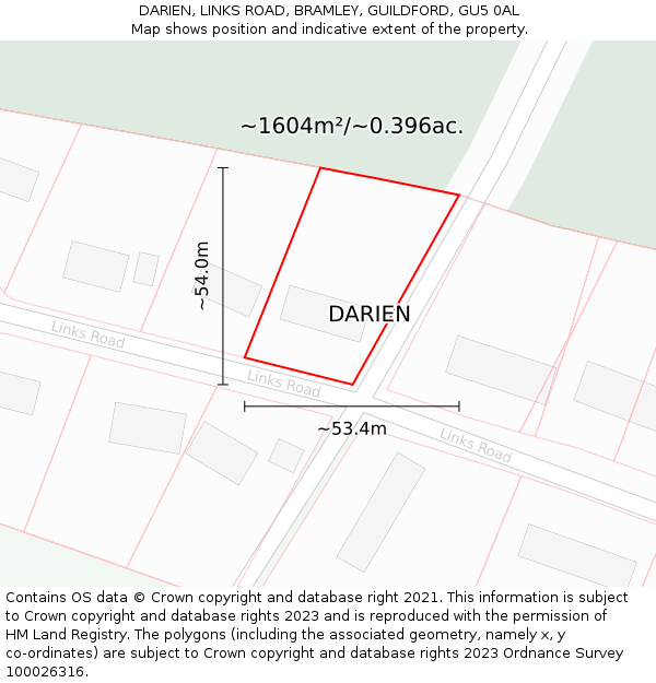 DARIEN, LINKS ROAD, BRAMLEY, GUILDFORD, GU5 0AL: Plot and title map
