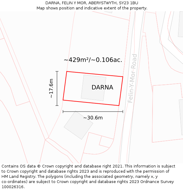 DARNA, FELIN Y MOR, ABERYSTWYTH, SY23 1BU: Plot and title map