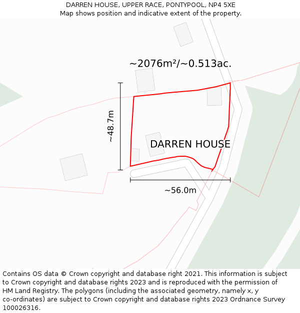 DARREN HOUSE, UPPER RACE, PONTYPOOL, NP4 5XE: Plot and title map