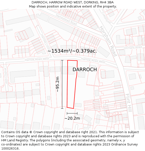 DARROCH, HARROW ROAD WEST, DORKING, RH4 3BA: Plot and title map