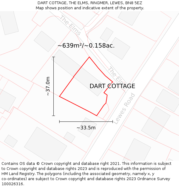 DART COTTAGE, THE ELMS, RINGMER, LEWES, BN8 5EZ: Plot and title map