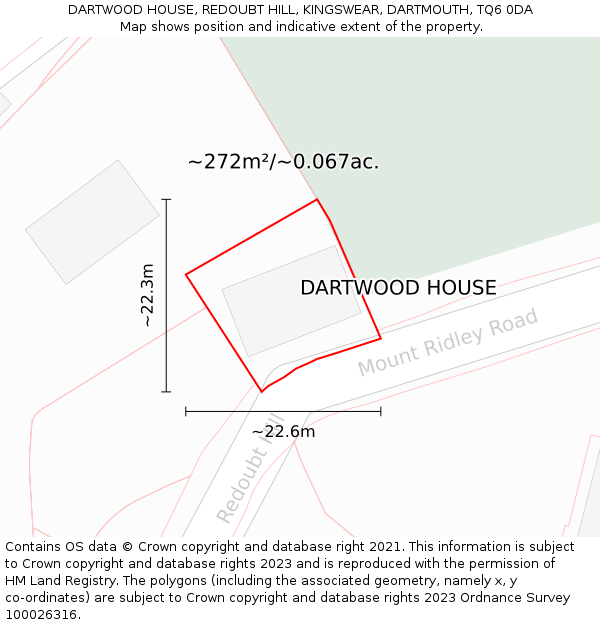 DARTWOOD HOUSE, REDOUBT HILL, KINGSWEAR, DARTMOUTH, TQ6 0DA: Plot and title map