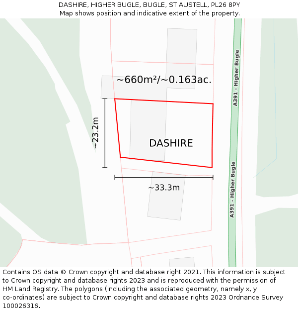 DASHIRE, HIGHER BUGLE, BUGLE, ST AUSTELL, PL26 8PY: Plot and title map