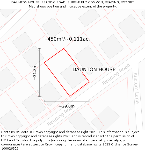 DAUNTON HOUSE, READING ROAD, BURGHFIELD COMMON, READING, RG7 3BT: Plot and title map