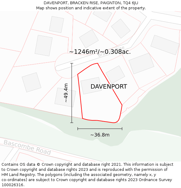 DAVENPORT, BRACKEN RISE, PAIGNTON, TQ4 6JU: Plot and title map