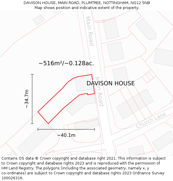 DAVISON HOUSE, MAIN ROAD, PLUMTREE, NOTTINGHAM, NG12 5NB: Plot and title map