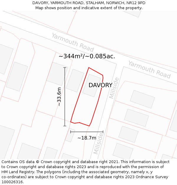 DAVORY, YARMOUTH ROAD, STALHAM, NORWICH, NR12 9PD: Plot and title map
