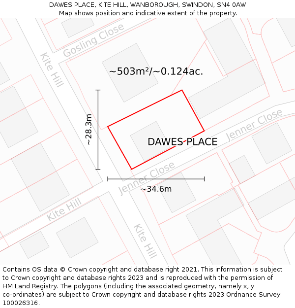 DAWES PLACE, KITE HILL, WANBOROUGH, SWINDON, SN4 0AW: Plot and title map