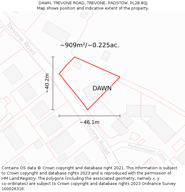 DAWN, TREVONE ROAD, TREVONE, PADSTOW, PL28 8QJ: Plot and title map