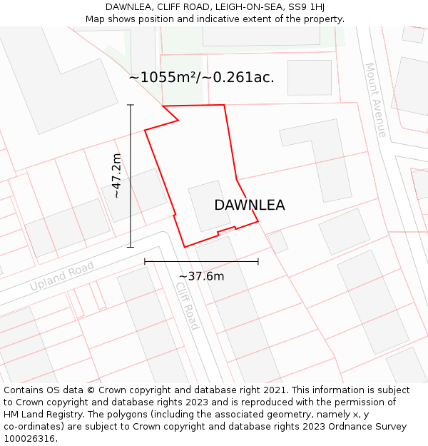 DAWNLEA, CLIFF ROAD, LEIGH-ON-SEA, SS9 1HJ: Plot and title map