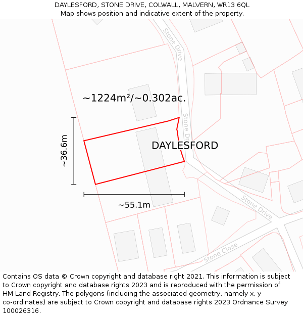 DAYLESFORD, STONE DRIVE, COLWALL, MALVERN, WR13 6QL: Plot and title map