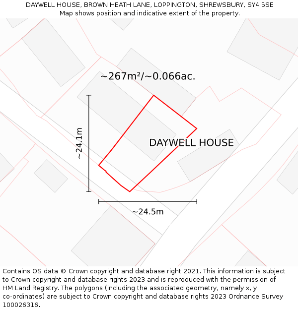 DAYWELL HOUSE, BROWN HEATH LANE, LOPPINGTON, SHREWSBURY, SY4 5SE: Plot and title map