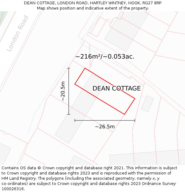 DEAN COTTAGE, LONDON ROAD, HARTLEY WINTNEY, HOOK, RG27 8RP: Plot and title map