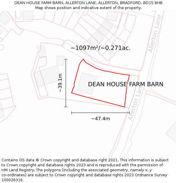 DEAN HOUSE FARM BARN, ALLERTON LANE, ALLERTON, BRADFORD, BD15 8HB: Plot and title map