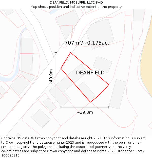 DEANFIELD, MOELFRE, LL72 8HD: Plot and title map