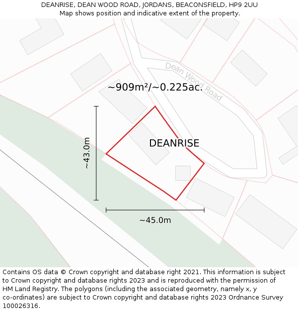 DEANRISE, DEAN WOOD ROAD, JORDANS, BEACONSFIELD, HP9 2UU: Plot and title map