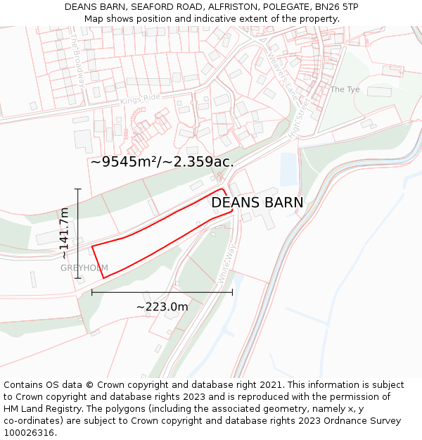 DEANS BARN, SEAFORD ROAD, ALFRISTON, POLEGATE, BN26 5TP: Plot and title map