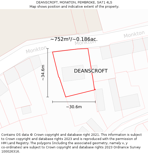 DEANSCROFT, MONKTON, PEMBROKE, SA71 4LS: Plot and title map