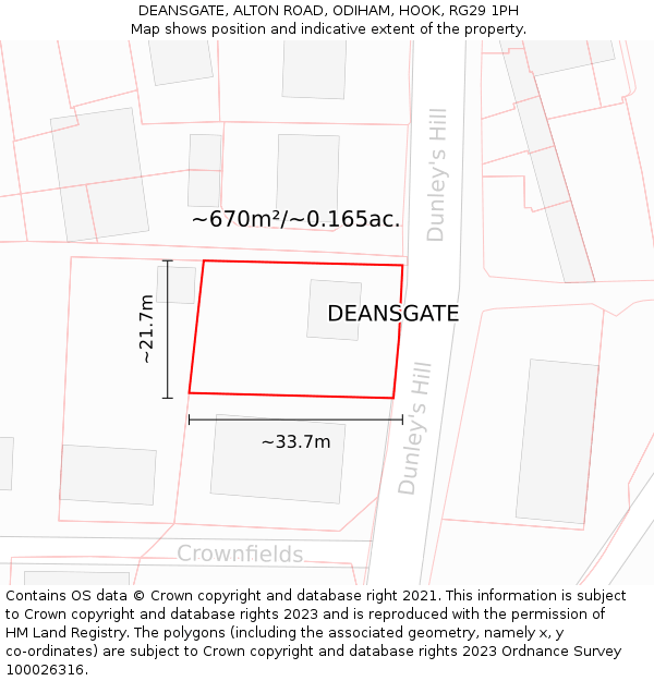 DEANSGATE, ALTON ROAD, ODIHAM, HOOK, RG29 1PH: Plot and title map