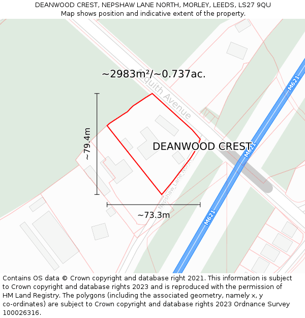 DEANWOOD CREST, NEPSHAW LANE NORTH, MORLEY, LEEDS, LS27 9QU: Plot and title map