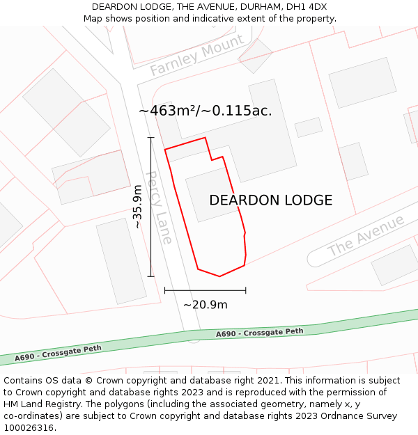 DEARDON LODGE, THE AVENUE, DURHAM, DH1 4DX: Plot and title map