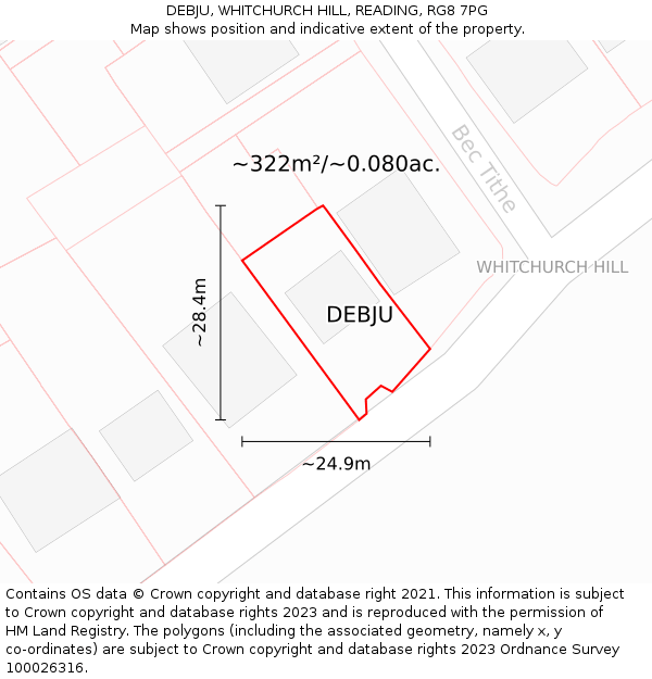 DEBJU, WHITCHURCH HILL, READING, RG8 7PG: Plot and title map