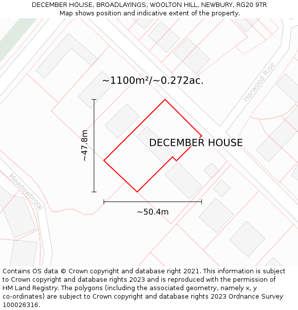 DECEMBER HOUSE, BROADLAYINGS, WOOLTON HILL, NEWBURY, RG20 9TR: Plot and title map