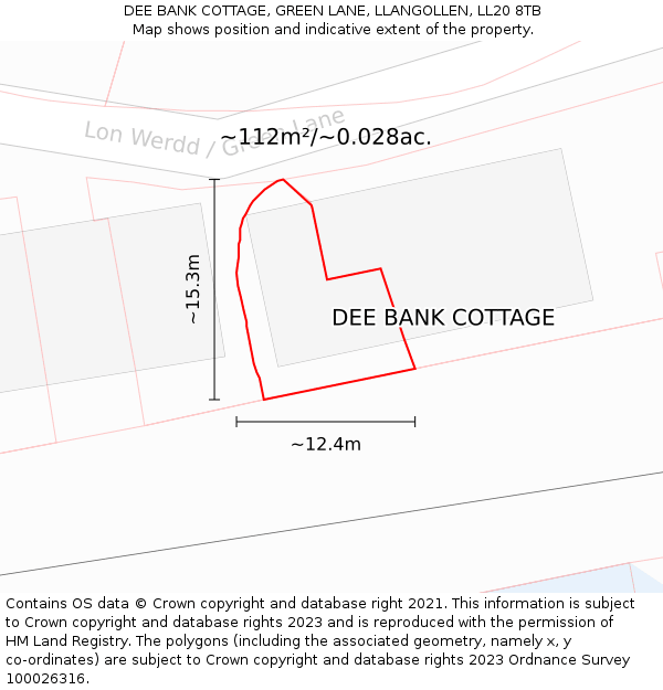 DEE BANK COTTAGE, GREEN LANE, LLANGOLLEN, LL20 8TB: Plot and title map