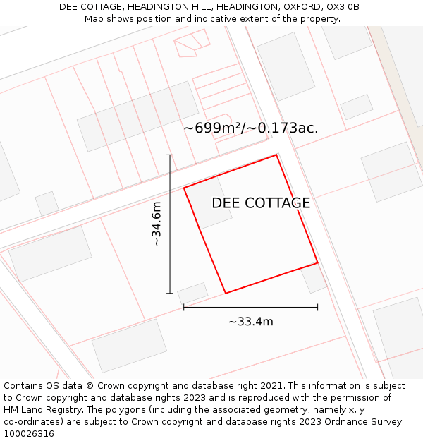 DEE COTTAGE, HEADINGTON HILL, HEADINGTON, OXFORD, OX3 0BT: Plot and title map